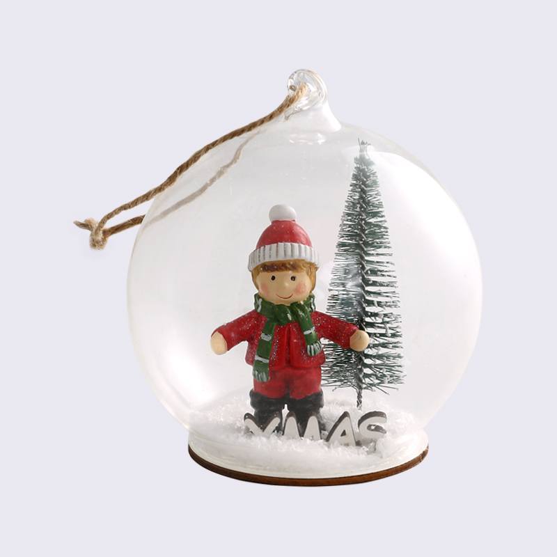 创意树脂儿童雪景圣诞树玻璃彩绘挂件