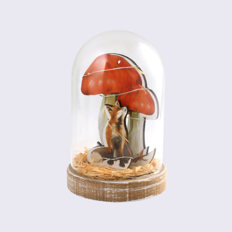 丰收节玻璃罩狐狸蘑菇童话创意灯饰摆件