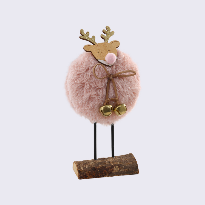 粉红色圣诞毛皮球鹿头铃铛垂直装饰