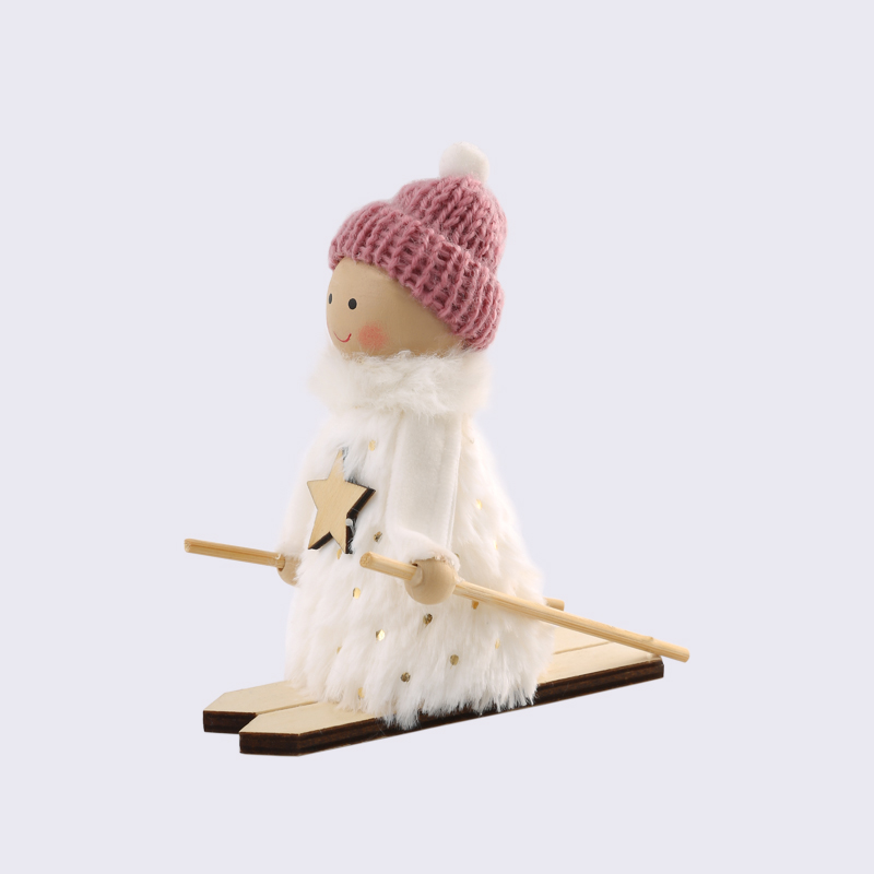 圣诞木制可爱女孩滑雪雪橇装饰品